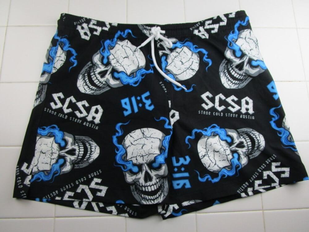 WWE Stone Cold Steve Austin Swim Shorts Flaming Skull Logo Men's XL NWOT